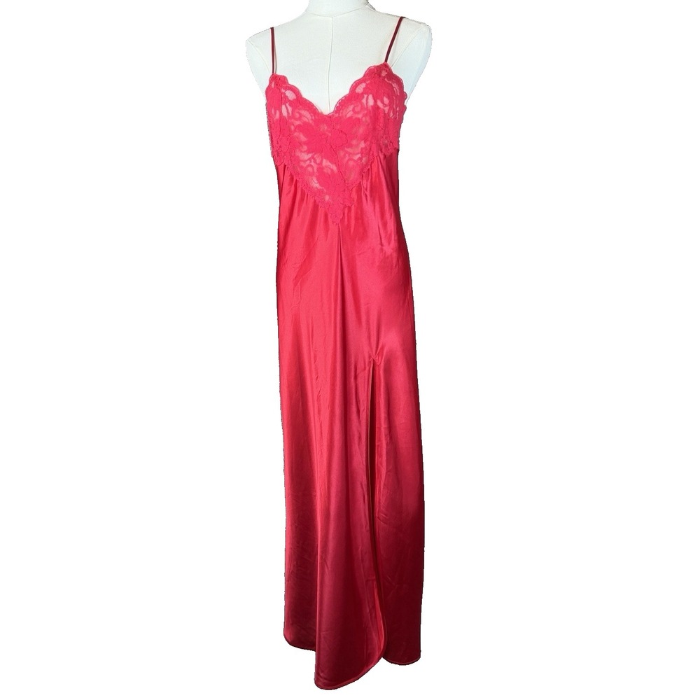 Victoria's Secret  Red Lace Bodice Maxi Lingerie Slip Dress Vintage Label Medium